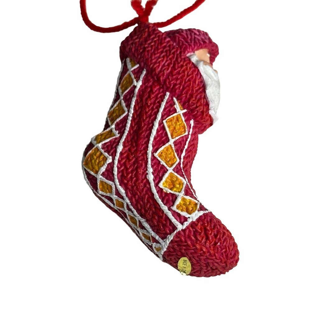 Vintage Style Santa Claus Christmas Stocking Ornament Diamond Pattern  Texture